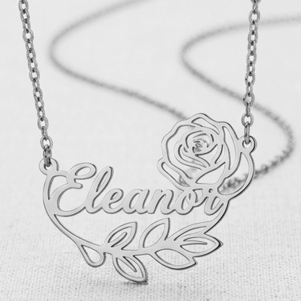 Custom Rose Branch Name Necklace — 18K Gold-Plated Gift